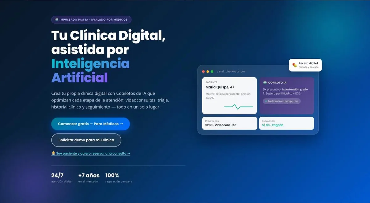 Checkeate: digital clinic dashboard with the AI Copilot during a video consultation