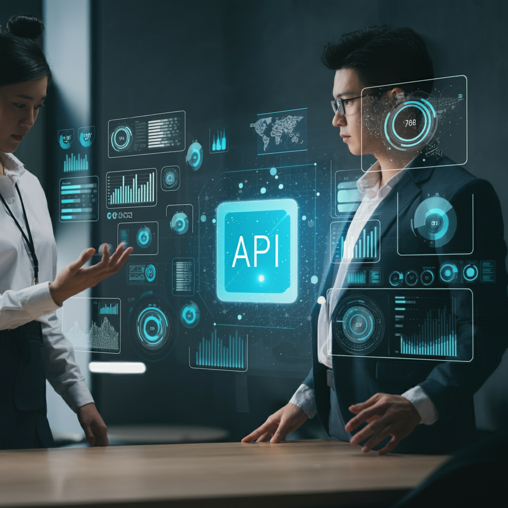Business team with AI overlays